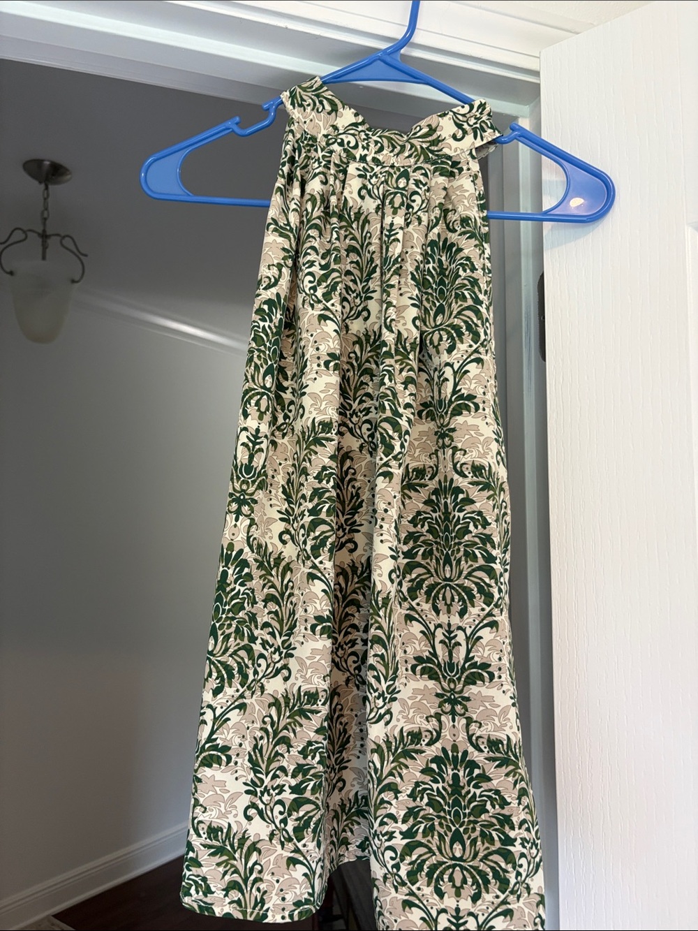 SHEIN Green and Cream Floral Halter Blouse